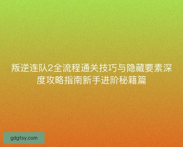 叛逆连队2全流程通关技巧与隐藏要素深度攻略指南新手进阶秘籍篇